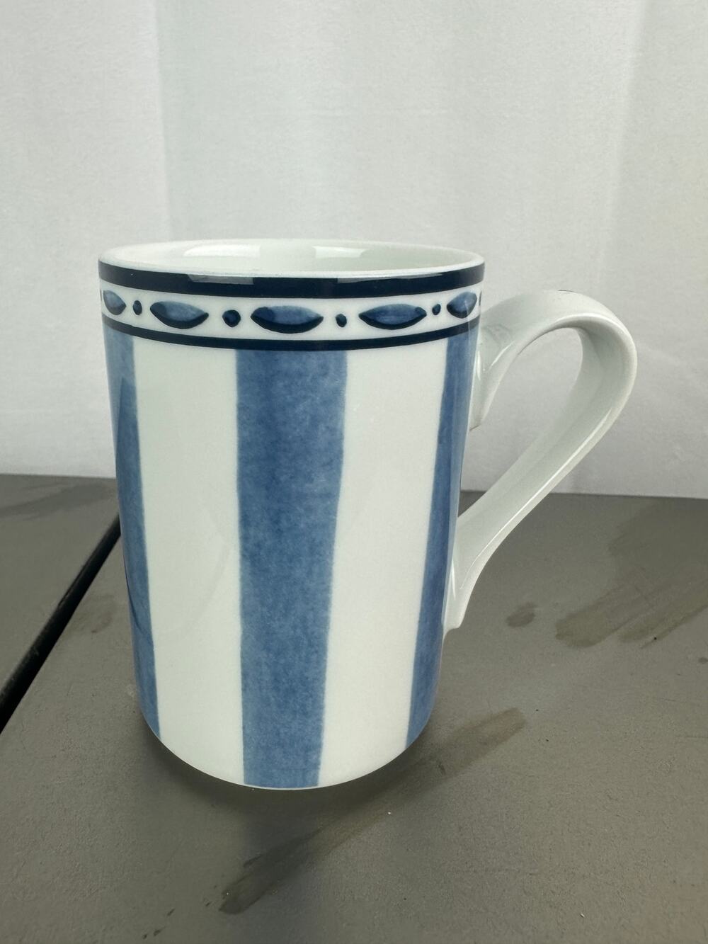 Dansk 10 Oz Bistro Cafe Parisian Blue Coffee Mugs / Tea Cup Striped Portugal